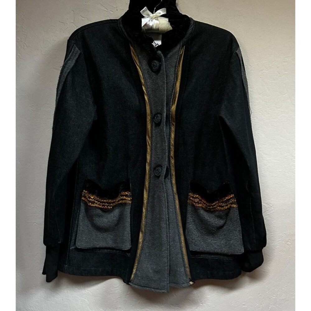 Xiao Women Artsy Jacket Small Button Front Long Sleeve Black Lightweight Pockets